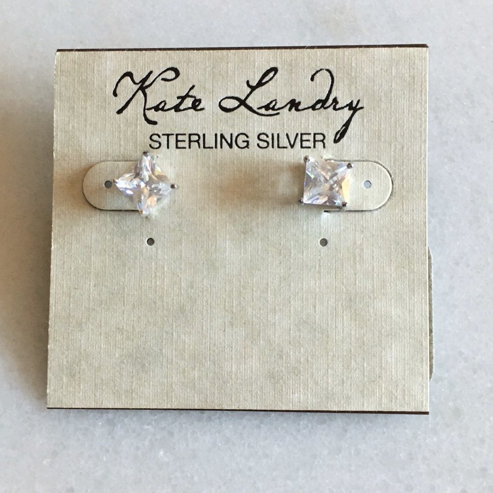New! Kate Landry sterling silver CZ diamond look stud earrings